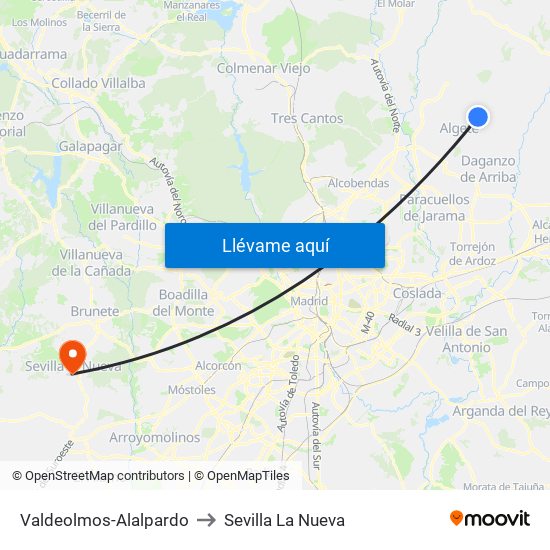 Valdeolmos-Alalpardo to Sevilla La Nueva map
