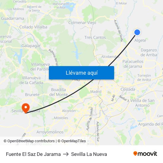 Fuente El Saz De Jarama to Sevilla La Nueva map