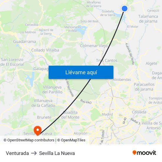Venturada to Sevilla La Nueva map