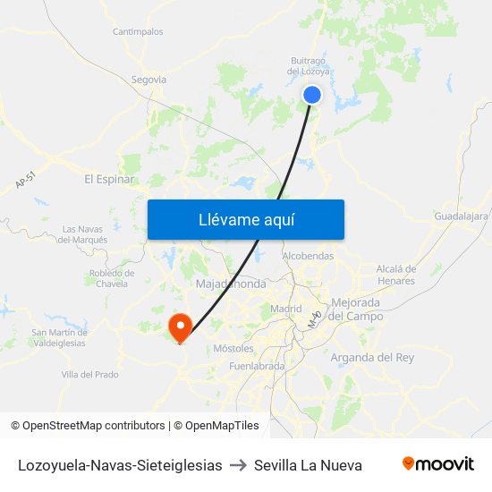 Lozoyuela-Navas-Sieteiglesias to Sevilla La Nueva map