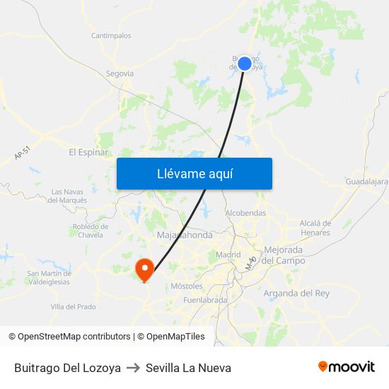 Buitrago Del Lozoya to Sevilla La Nueva map