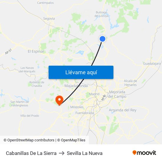 Cabanillas De La Sierra to Sevilla La Nueva map