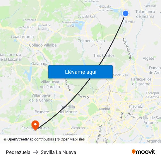 Pedrezuela to Sevilla La Nueva map