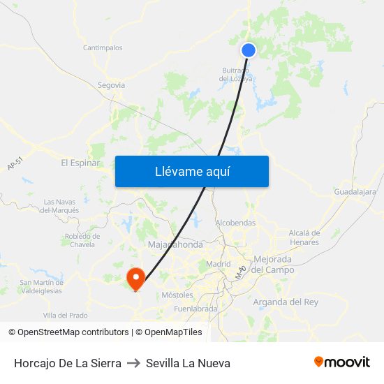 Horcajo De La Sierra to Sevilla La Nueva map