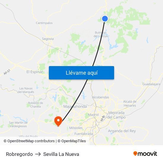 Robregordo to Sevilla La Nueva map