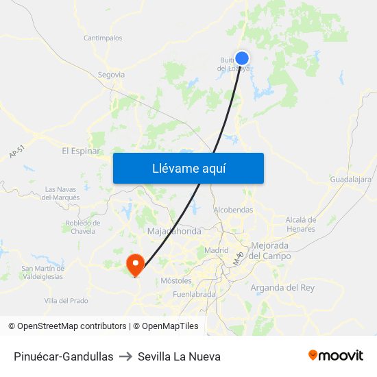 Pinuécar-Gandullas to Sevilla La Nueva map