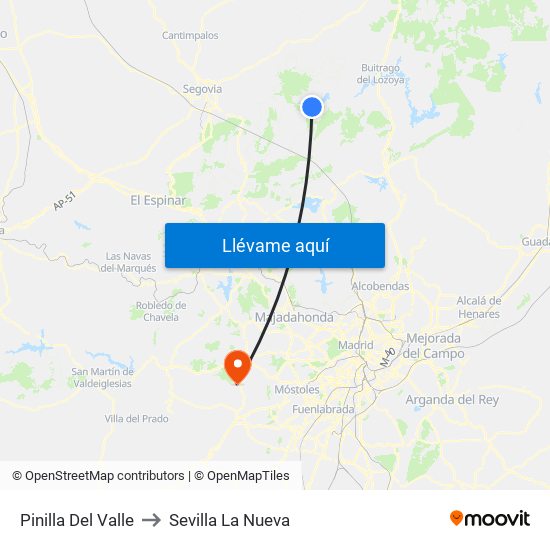 Pinilla Del Valle to Sevilla La Nueva map
