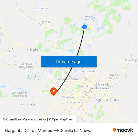 Garganta De Los Montes to Sevilla La Nueva map