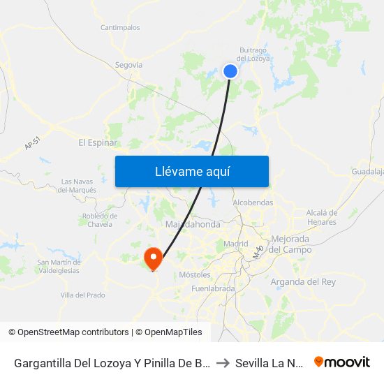 Gargantilla Del Lozoya Y Pinilla De Buitrago to Sevilla La Nueva map