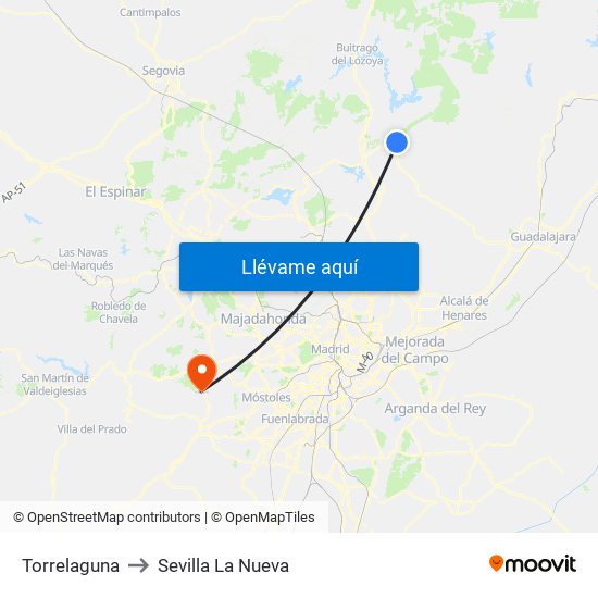 Torrelaguna to Sevilla La Nueva map