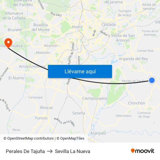 Perales De Tajuña to Sevilla La Nueva map