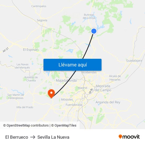 El Berrueco to Sevilla La Nueva map