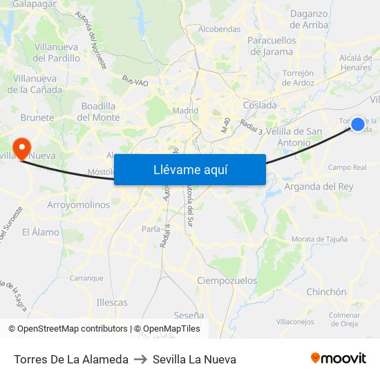 Torres De La Alameda to Sevilla La Nueva map