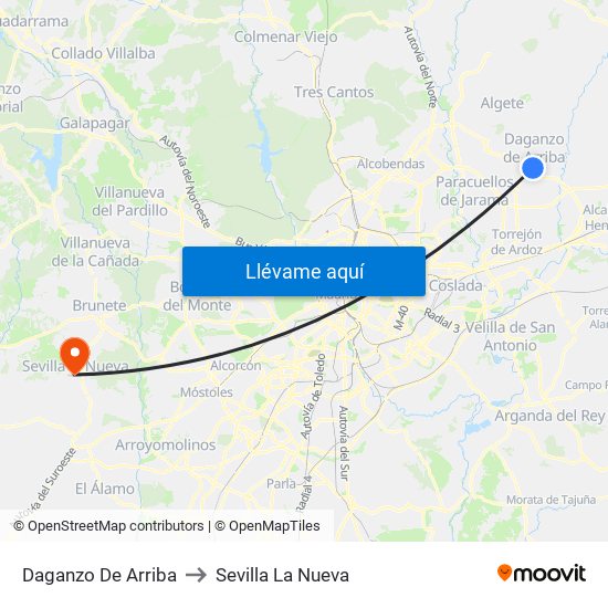 Daganzo De Arriba to Sevilla La Nueva map