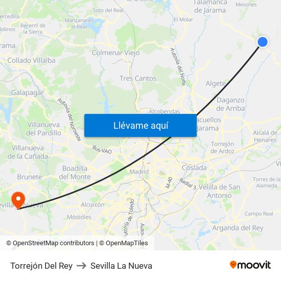 Torrejón Del Rey to Sevilla La Nueva map