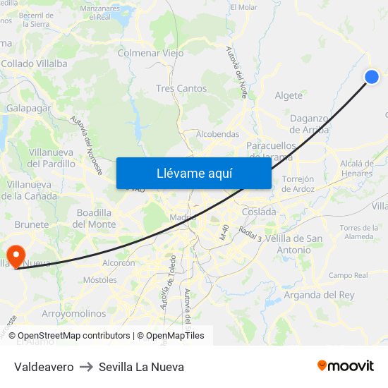 Valdeavero to Sevilla La Nueva map