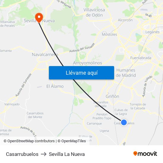 Casarrubuelos to Sevilla La Nueva map