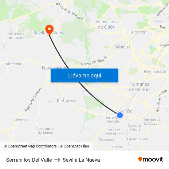 Serranillos Del Valle to Sevilla La Nueva map