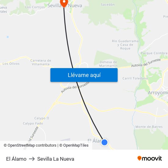 El Álamo to Sevilla La Nueva map