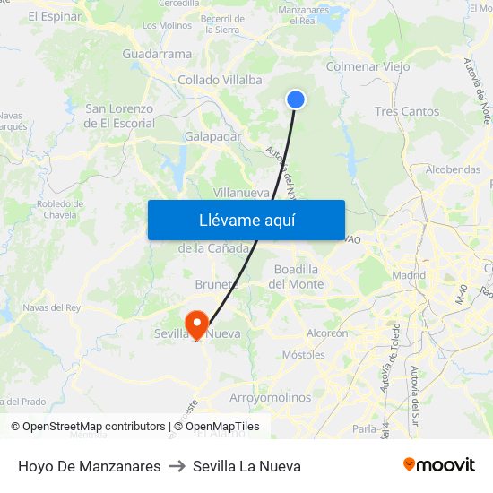 Hoyo De Manzanares to Sevilla La Nueva map