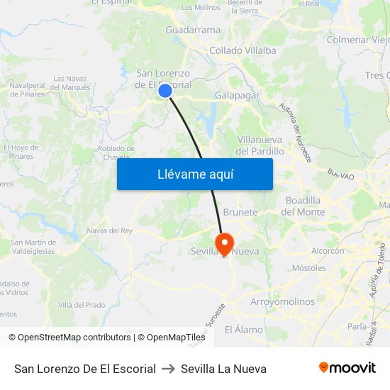San Lorenzo De El Escorial to Sevilla La Nueva map