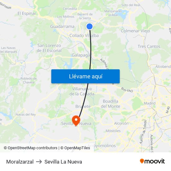 Moralzarzal to Sevilla La Nueva map