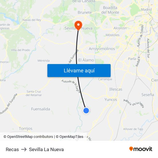 Recas to Sevilla La Nueva map
