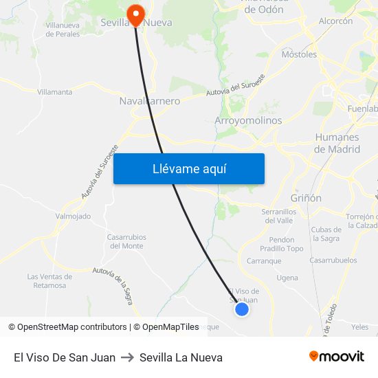 El Viso De San Juan to Sevilla La Nueva map