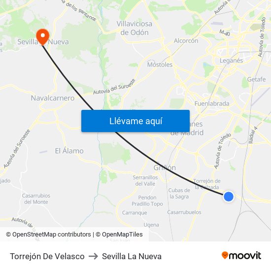 Torrejón De Velasco to Sevilla La Nueva map