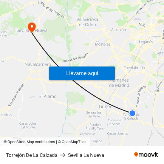 Torrejón De La Calzada to Sevilla La Nueva map