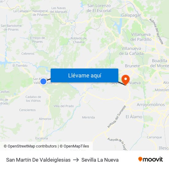 San Martín De Valdeiglesias to Sevilla La Nueva map