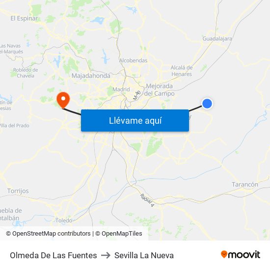 Olmeda De Las Fuentes to Sevilla La Nueva map