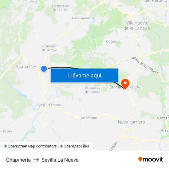 Chapinería to Sevilla La Nueva map