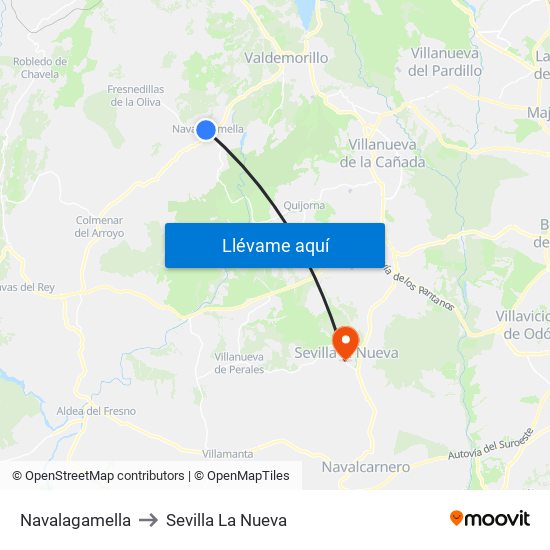 Navalagamella to Sevilla La Nueva map