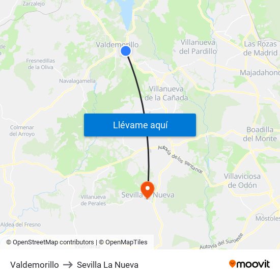 Valdemorillo to Sevilla La Nueva map