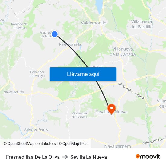 Fresnedillas De La Oliva to Sevilla La Nueva map