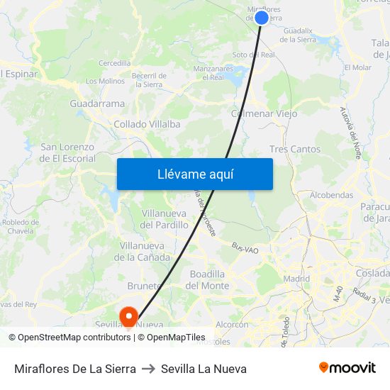 Miraflores De La Sierra to Sevilla La Nueva map