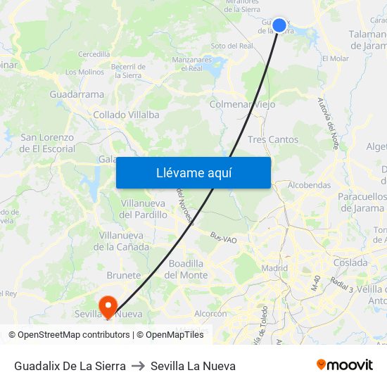 Guadalix De La Sierra to Sevilla La Nueva map