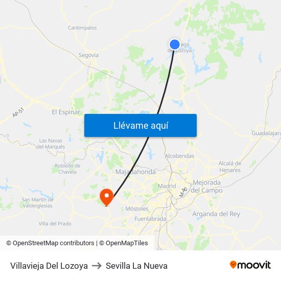 Villavieja Del Lozoya to Sevilla La Nueva map