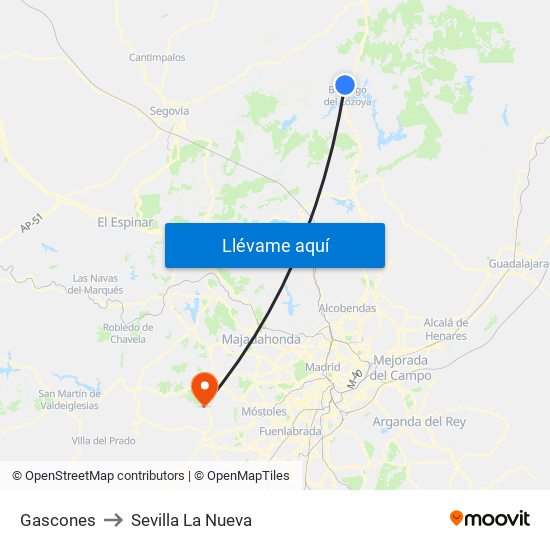 Gascones to Sevilla La Nueva map