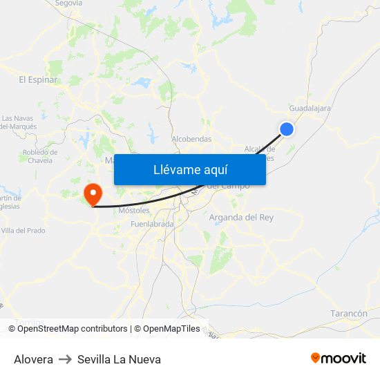 Alovera to Sevilla La Nueva map