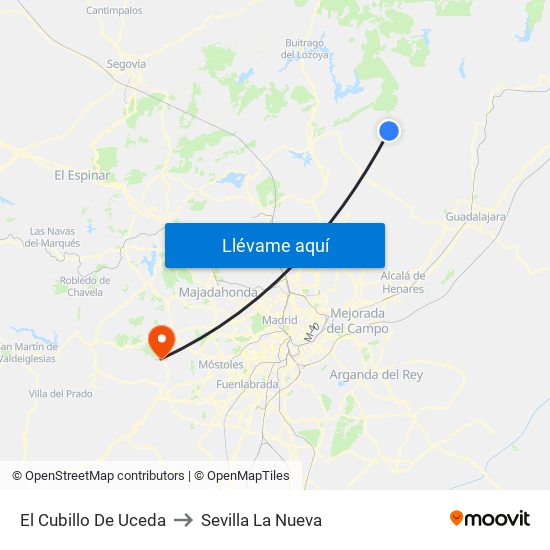 El Cubillo De Uceda to Sevilla La Nueva map