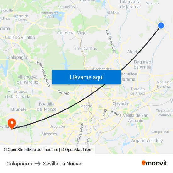 Galápagos to Sevilla La Nueva map