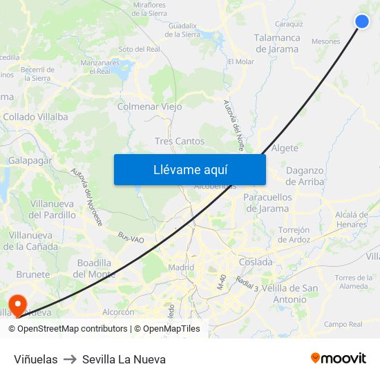Viñuelas to Sevilla La Nueva map