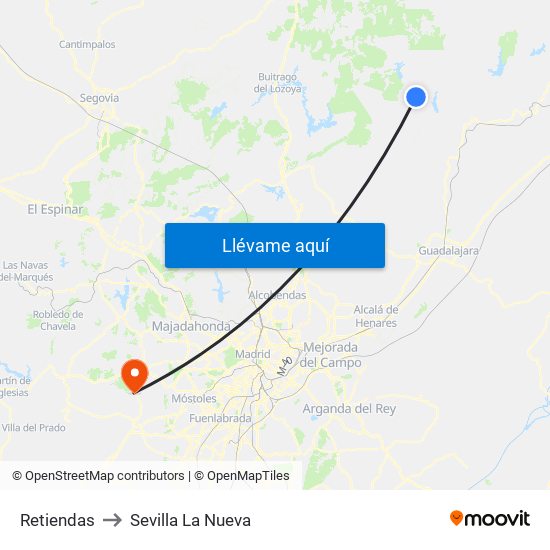 Retiendas to Sevilla La Nueva map