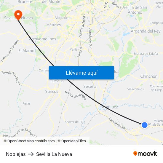 Noblejas to Sevilla La Nueva map
