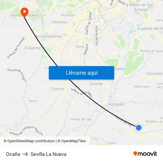 Ocaña to Sevilla La Nueva map