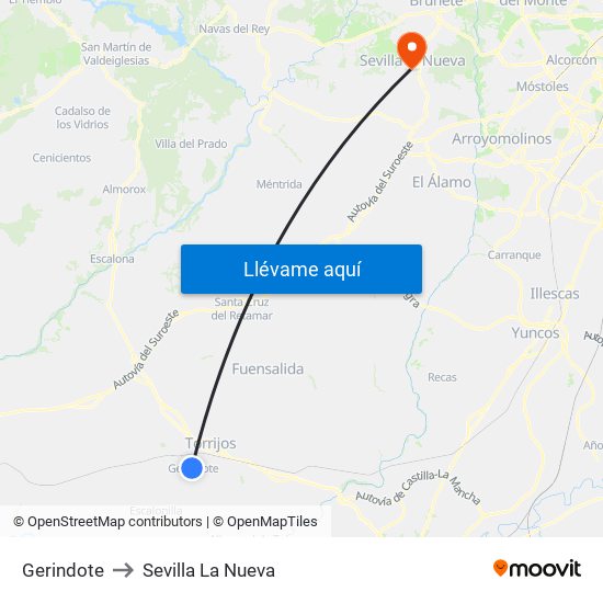 Gerindote to Sevilla La Nueva map