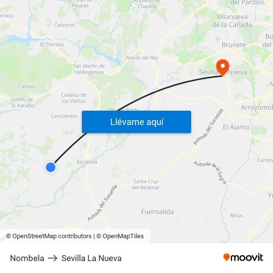 Nombela to Sevilla La Nueva map