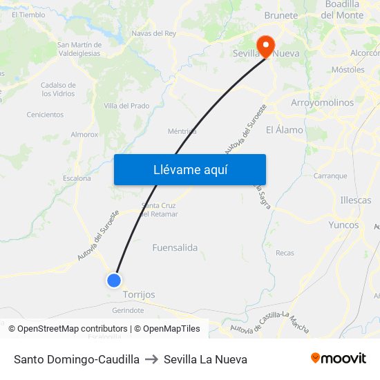 Santo Domingo-Caudilla to Sevilla La Nueva map